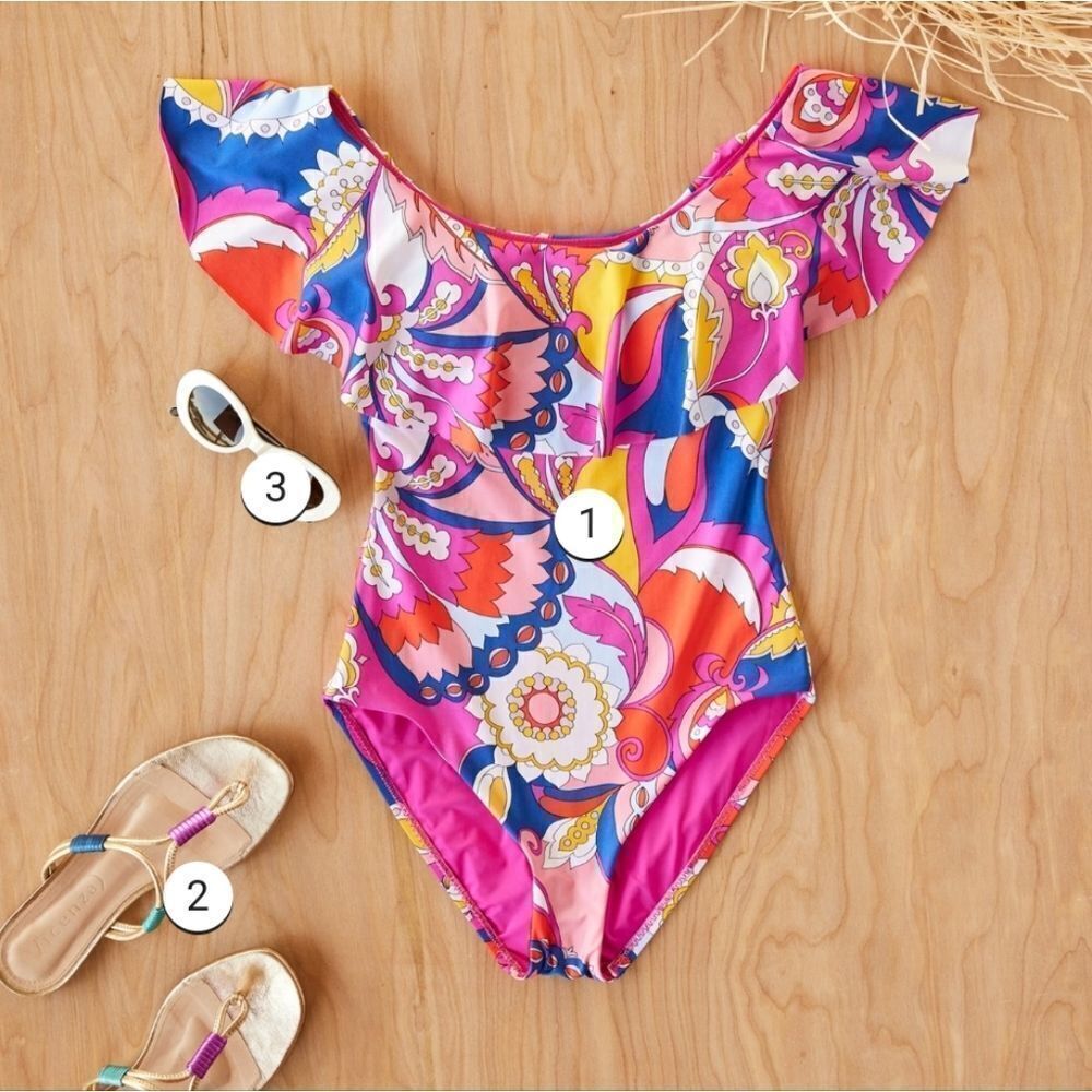 TRINA TURK Women's Ruffled Sevilla Off The Shoulder One Piece Swimsuit Size 8